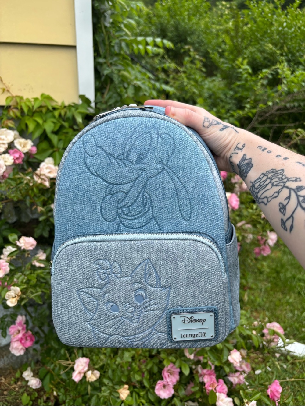 Loungefly Denim-Look Mini Backpack with Embossed Pluto & Figaro - Light Blue